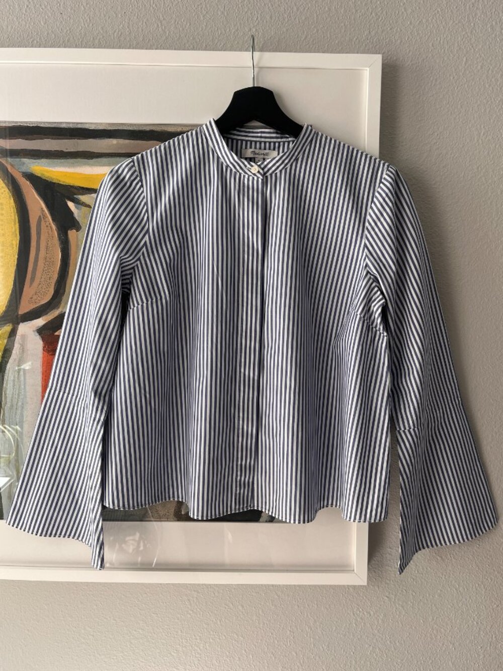 NWOT Madewell Bell-Sleeve Button-Down Top 100% Cotton in Coastal Blue Stripe S